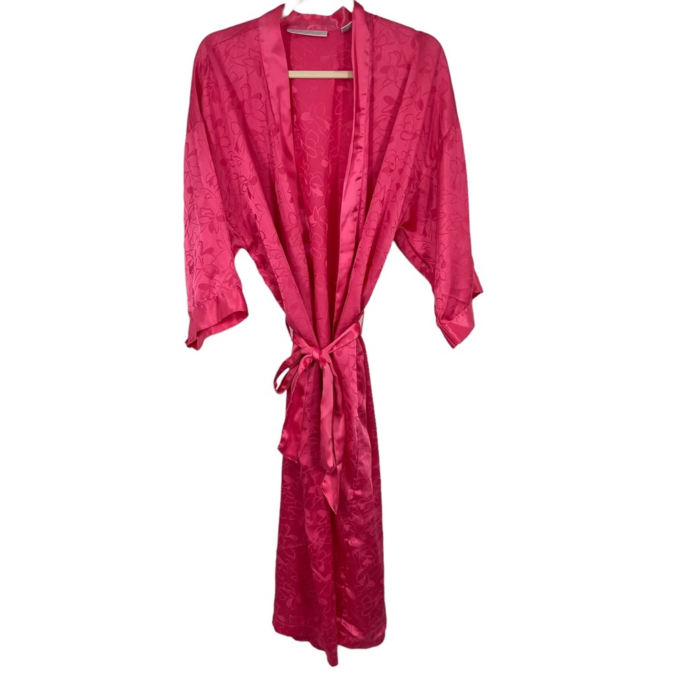 Erika Taylor Vintage Satin Floral Print Hot Pink Maxi Robe Size Medium